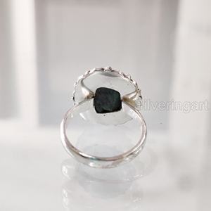 Bague pour femme en argent sterling 925 avec émeraude naturelle brute, pierre de naissance de mai, style bohème, cadeau de Noël - Product Image 5