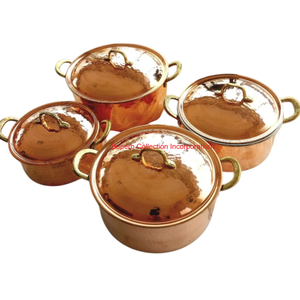 Batterie de cuisine moderne en cuivre martelé à la main, ensemble de casseroles et poêles de luxe avec couvercles décoratifs, durable et élégante pour la cuisine - Product Image 5