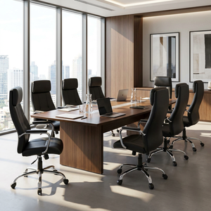 New York Office Chair Modern Black Eco-LEATHER Presidential Executive Chair Adjustable PP Plastic Wood Iron Nylon <b>Sponge</b> - Product Image 3