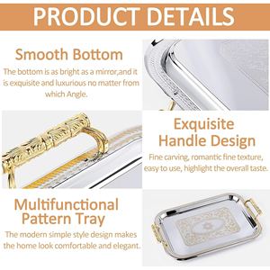 Bandeja de Servicio de Lujo Plateada y Dorada con Asas, Bandeja de Acero Inoxidable, Bandeja Cuadrada para Comida, para Cenas, Bodas, Hogar y Cocina - Product Image 5