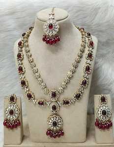 Chapado en oro de doble capa hecho a mano Kundan verde detalle rubí y blanco cuentas gargantilla conjunto de joyas hecho a mano producto a granel - Product Image 1