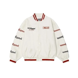 เสื้อแจ็กเก็ตเบสบอลผ้าแคนวาสสำหรับผู้ชายปักตัวหนังสือต่อกันฤดูใบไม้ร่วงฤดูหนาวหนังแท้แขนยาวกันลมกันน้ำ - Product Image 6
