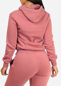 Nouvel ensemble de survêtement en velours personnalisé avec logo élégant, ensemble de survêtement en velours côtelé 2 pièces, haut court à capuche, ensembles de jogging pour femmes 2026 - Product Image 5