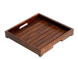 Plateau moderne en bois de noyer pouf avec poignées plateau de service pour la décoration de salon idée cadeau pour la maison - Product Image 3