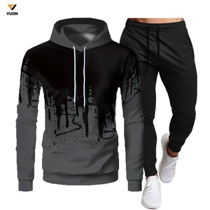 Nuevo diseño de los hombres Casual Fleece Jogger Pantalones y Sudadera con capucha Otoño Terry Sport Traje con patrón impreso Chándales personalizados para los hombres - Product Image 5