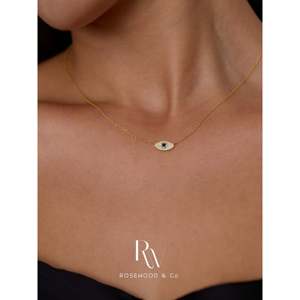 Collana con Ciondolo Occhio di Allah in Vermeil Dorato con Zaffiro Blu e Diamanti, Ciondoli e Charms Raffinati, Regalo per Lei - Product Image 3