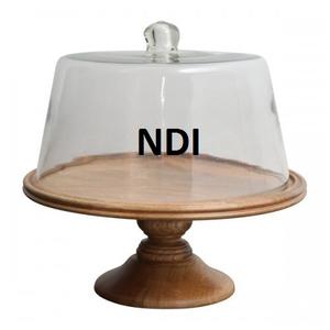 Support à gâteau en bois rond de qualité supérieure avec dôme en verre, finition naturelle, pour les célébrations de mariages et d'anniversaires - Product Image 1