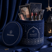 Boîte cylindrique en papier velours bleu nuit, emballage cadeau de luxe pour cosmétiques, ensemble de maquillage