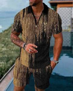 Conjunto de ropa de verano para hombre, transpirable, de talla grande, informal, con cremallera, cuello, Polo, pantalones cortos, estampado colorido, 2 uds. - Product Image 2