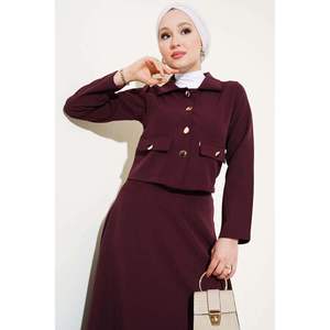 Ensemble 2 pièces à jupe boutonnée dorée Prune - Product Image 3