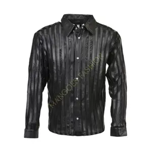 Черная кожаная рубашка Стильная мужская мода для смелого заявления кожаная рубашка Мужская модная премиальная кожаная одежда