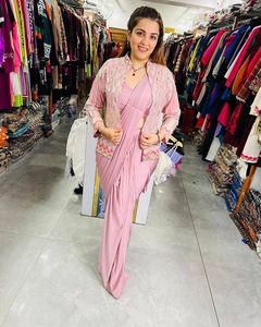 ชุดประจำชาติผ้าส่าหรีและ choli เสื้อเบลเซอร์โคติปักลายลำดับไหมผ้าชิออน - Product Image 1