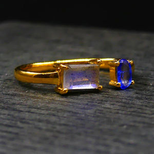 Anillo Ajustable de Plata de Ley 925 Brillante, Chapado en Oro, con Piedras Preciosas de Labradorita, Moderno y Elegante para Mujer, Anillo de Boda - Product Image 3