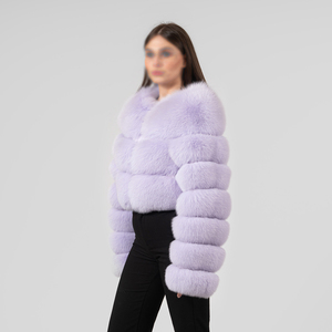 Veste Courte en Fourrure de Renard Respirante de Qualité Supérieure, Bleu Lavande, Taille XS, Manteau d'Hiver Doublé Soie, Style Hip Hop Tissé – Grande Vente - Product Image 3