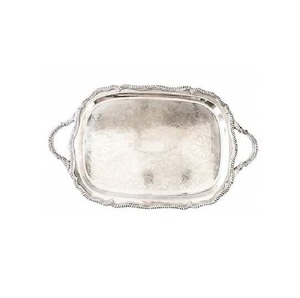 Plateau en métal nickelé à forte demande avec poignées décoratives de forme rectangulaire vintage plateau de service de qualité maison hôtel café - Product Image 1