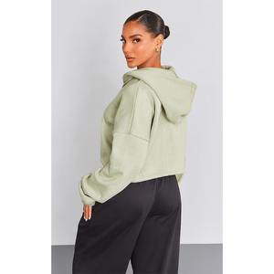 Custom Logo Women Cropped Top Hooded Sweatshirt Plain Blank <b>Hoodies</b> Heavy Weight 100% Cotton Cropped <b>Zip</b> <b>up</b> Hoodie OEM - Product Image 2