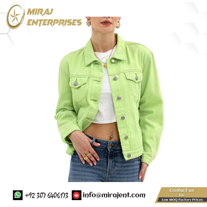 Veste universitaire en jean boutonnée pour femme à manches longues avec poches intérieures en coton respirant rempli de perles - Product Image 2