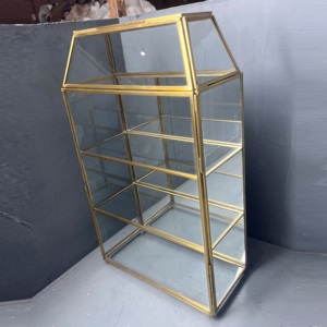 Decorative <b>Shelve</b> made with Brass & <b>mirror</b>/ glass used for home decor showcase & storage Supplier from India - Product Image 1