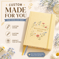 Carnet LABON personnalisé A5 à fleurs sauvages, couverture rigide en lin brodé, carnet à points, suivi d'habitudes, planificateur de gratitude, cadeau pour le bureau
