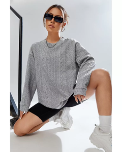 Sudaderas con capucha de punto de gran tamaño para mujer al por mayor sudaderas de Jersey vintage con capucha de cuello redondo sudaderas de mujer - Product Image 5