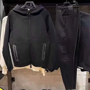 Ensemble de survêtement technique 2026 pour homme – Sweat à capuche zippé en molleton noir et pantalon – Tenue de sport et d'entraînement deux pièces pour homme - Product Image 1