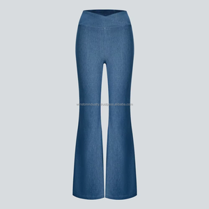 Jean évasé classique en denim bleu pour femme, taille haute, coupe slim, coupe cloche - Product Image 4