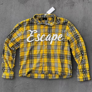 Streetwear personnalisé délavé à l'acide de haute qualité t-shirt vintage surdimensionné à manches longues chemises à carreaux en flanelle et strass pour hommes - Product Image 2