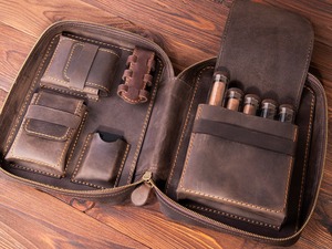Humidor en cuir véritable fait à la main étui de voyage boîte d'accessoires de cigare pour les amateurs de cigares - Product Image 3