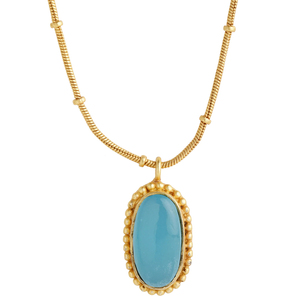 Pendentif en argent en Amazonite, pendentif ethnique en pierre précieuse plaquée or, vente Iroc, pendentif de lunette ovale en amazonite avec chaîne - Product Image 1