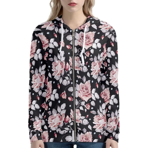 Sudadera elegante y cómoda de invierno de lana de algodón para mujer Sudadera con capucha de sublimación personalizada con estampado floral con bordado 3D - Product Image 4