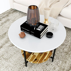Olivia 2-Tier Oak Wood Top Iron Leg <b>Sofa</b> <b>Table</b> 60x60x45cm Modern Traditional Durable Double Layer Living Room <b>Table</b> TT68132 - Product Image 2