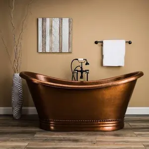 La Mayoría de venta de bañera de doble zapatilla independiente de 71 pulgadas hecha en cobre puro para la venta de exportación de la India - Product Image 2