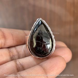 แหวนทัวร์มาลีนสีดำธรรมชาติคุณภาพสูง แหวนเงินแท้ชุบ แหวนแฟชั่นประดับพลอยทองเหลือง ขายส่ง เครื่องประดับกันน้ำ - Product Image 4