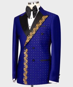NUEVO ESTAMPADO DE DISEÑADOR MÁS RECIENTE Y DE MODA EN BLAZER AZUL, CAMISA CON PANTALÓN TRAJES DE ESMOQUIN para BODA DE FIESTA - Product Image 3