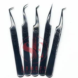 แหนบต่อขนตาไมโครปลายสแตนเลสแบบมืออาชีพเคลือบพลาสม่าสีดำจับกระชับโลโก้ได้ตามต้องการ - Product Image 3