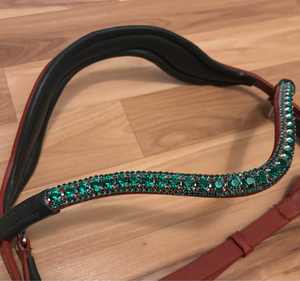 Nouvelle bride ergonomique monocrown complète/cheval, fronture verte avec rênes - Product Image 5