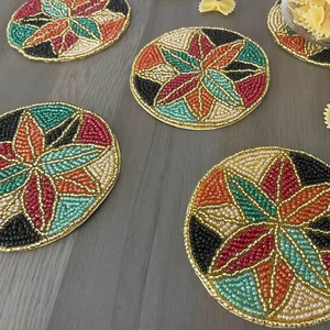 Handmade Classic Beaded <b>Coasters</b>-Portable Church & Religious Gifts with Polyester Backing (4x4 Inch Customizable Shape) - Product Image 1