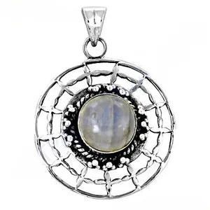 Pendentif vintage en argent 925 avec pierre de lune, breloque solitaire sertie clos, design rond, bijou unisexe pour usage quotidien - Product Image 3