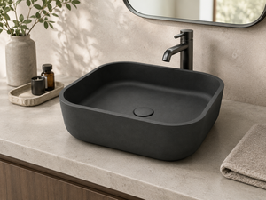 Lavabo in Cemento Quadrato Arrotondato da 480mm per Bagno d'Hotel, Fornitura OEM - Product Image 1