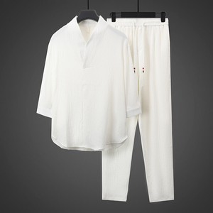 Traje Tang de Verano para Hombre, Estilo Chino Retro, de Seda Helada, con Logotipo Bordado Personalizado OEM, Precio de Fábrica China-Bangladesh - Product Image 3
