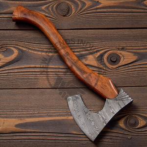 Hache en acier Damas faite à la main de haute qualité, hache à barbe en acier Damas forgé avec manche en bois de rose et étui en cuir - Product Image 6