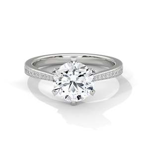 Anillo de Compromiso con Diamante Cultivado en Laboratorio de 2 Quilates, Claridad VVS, Solitario con Diamantes Laterales, Anillo de Oro Sólido de 14K/18K/10K - Product Image 1