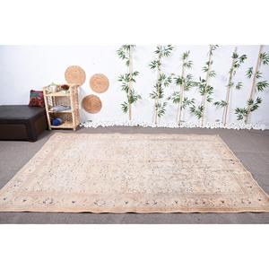 Tapis turc 6,4 x 9,3 pieds, grand tapis vintage, tapis persan en laine beige - Product Image 2