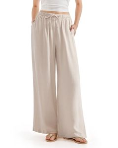 <span class=keywords><strong>Pantaloni</strong></span> <span class=keywords><strong>Palazzo</strong></span> <span class=keywords><strong>in</strong></span> <span class=keywords><strong>Lino</strong></span> da Donna OEM/ODM, Vita Alta Elastica, Gamba Larga, Stile Casual con Tasche - Product Image 1