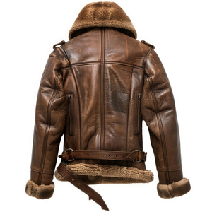 Chaqueta de Cuero Marrón Alpino, Chaqueta Clásica de Cuero de Oveja, Chaqueta Bomber de Cuero Auténtico con Forro de Piel, Chaqueta de Aviador de Invierno para Hombre - Product Image 4