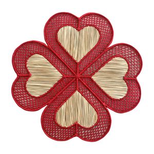Vente en gros usine : Set de table rond en raphia naturel tressé avec bordure verte bouclée, écologique, style bohème - Product Image 1