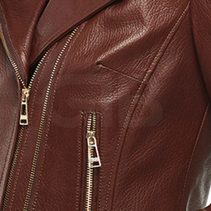 Women's Brown Genuine Leather Moto Jacket Full Sleeve Zipper Closure Turn-<b>down</b> Collar Autumn Wear - Product Image 6