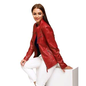 Femmes col montant veste en cuir véritable grande taille hiver Style toile tissu nouvelle fermeture éclair Design en gros - Product Image 4