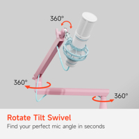 Support de microphone professionnel rose avec bras articulé réglable à 360° °   Support rotatif en alliage d'aluminium avec gestion intégrée des câbles TUV