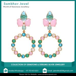 High Quality Designer Natural Multi Gemstone <b>Gold</b> <b>Plated</b> Solid 925 Sterling Silver Handmade Jewelry Women Bezel Drop <b>Earrings</b> - Product Image 4